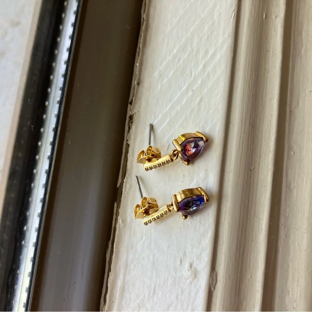 Small blue/pink/purple CZ heart drop earrings (originally $30 on Etsy) - Picture 6 of 6
